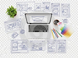 Web design wireframes and tools isolated on white background isolated on white background