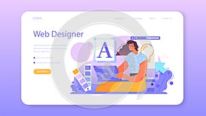 Web designer web banner or landing page. Interface and content