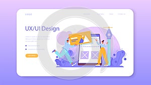 Web designer web banner or landing page. Interface and content