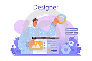 Web designer concept. Interface and content design and development.