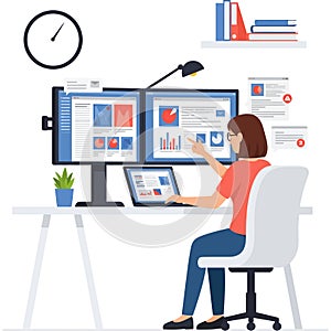 Web Designer or Developer Working with Multiple Monitors