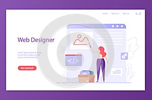 Web designer developing mobile or web product. Web development. Concept of app development, UI interface, designing and