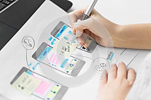 Web designer working on user interface wireframe