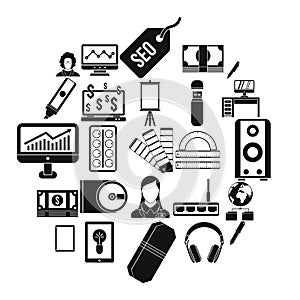 Web designing icons set, simple style