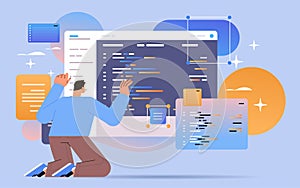 web developer creating program code development of software and programming concept horizontal