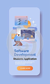 web developer creating program code development of software and programming concept vertical