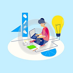 Web developer designing web layout, Designer working on web project work in computer, Boy working on computer, Man working in pc,