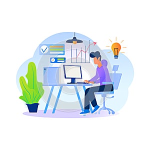 Web developer designing web layout, Designer working on web project work in computer, Boy working on computer, Man working in pc,