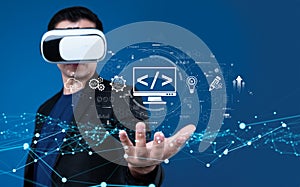 Futuristic Web Developer Using Virtual Reality Technology for Programming and Coding Solutions with Digital Interface