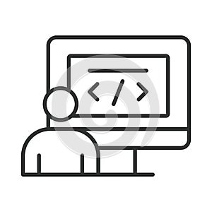 Web developer, icon in line design. Web developer, coding, programming, software development, front-end, back-end, web design on