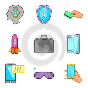 Web developer icons set, cartoon style