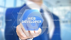 Web Developer, Man Working on Holographic Interface, Visual Screen