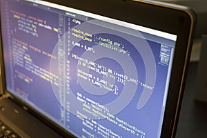 Web developer PHP and CSS3/LESS/SASS code close up. Database connecting code
