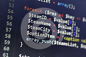 Web developer PHP and CSS3/LESS/SASS code close up. Database connecting code