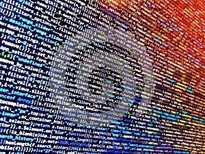 Web developer programmer monitor screen display. Php language and coding function developer. Screenshot with random parts of