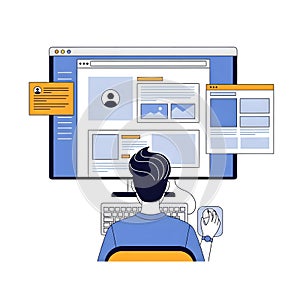 Web Developer Working on Computer with UI Design Elements