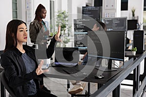 Web developer working with hologram and coding language