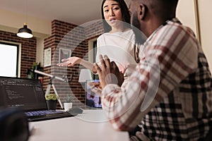 Web developers using digital terminal window