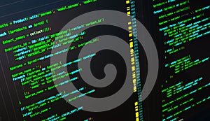 Web developing on the php language. Green macro php code on dark background
