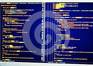 Web developing of the site using php language. Php code in the editor, front view