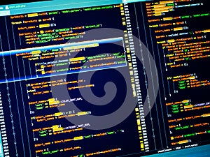 Web developing of the site using php language. Colorful php code in the editor (Personal HomePage
