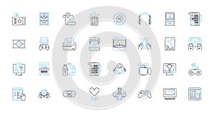 Web development agency linear icons set. Web design, Coding, Programming, HTML, CSS, JavaScript, React line vector and