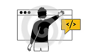 Web development and business technology coding website vector illustration concept. Programming application and app developer man