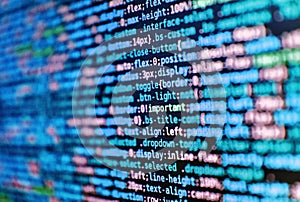 Web development code: CSS/SASS styles preprocessor script lines. Abstract computer script  code. Developing programming binary