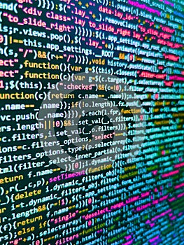 Web development code: CSS/SASS styles preprocessor script lines. Abstract computer script source code. Lines of code of a software