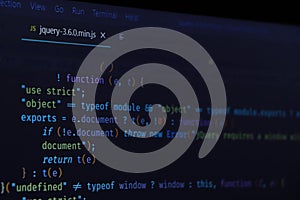 Web development code: CSS/SASS styles preprocessor script lines. Abstract screen of web developer