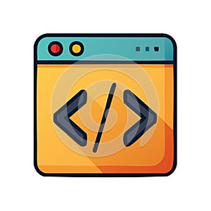 Web development coding browser window with programming tags icon for online software creation