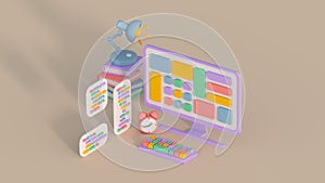 Web development and coding concept isometric cartoon 3D render illustration