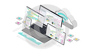 Web development and coding. Cross platform development website. Adaptive layout user interface on screen laptop, tablet and phone