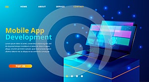 Web development, coding and programming responsive layout internet site or app of devices. Vector illustration