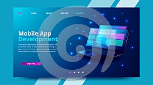 Web development, coding and programming responsive layout internet site or app of devices. Vector illustration