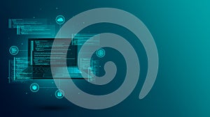 Web development, coding and programming of a site or application. Digital laptop software. Program code on a laptop. Software deve