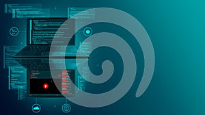 Web development, coding and programming of a site or application. Digital laptop software. Program code on a laptop. Software deve