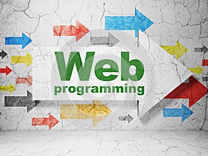 Web development concept: arrow with Web Programming on grunge wall background