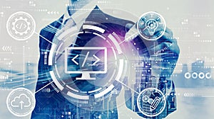 Web development concept with businessman