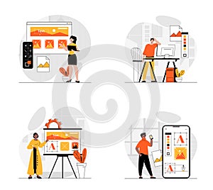 Web development concept with character set. Vector illustrations