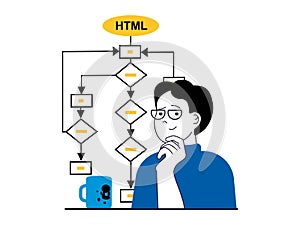 Web development concept with character situation. Vector illustration