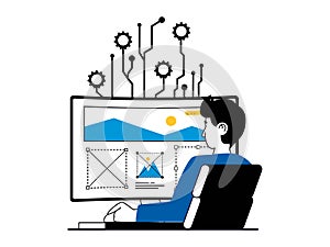 Web development concept with character situation. Vector illustration