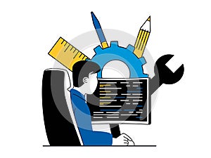 Web development concept with character situation. Vector illustration