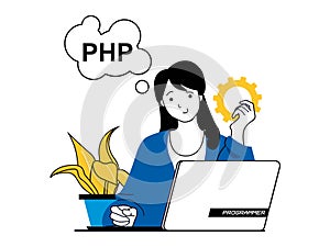 Web development concept with character situation. Vector illustration