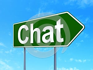 Web development concept: Chat on road sign background