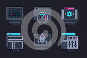 Web development concept of 3d paper icons set.