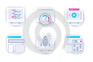 Web development concept of 3d paper icons set.