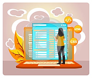 Web development concept. Female Coder Working On Code Desktop With HTML