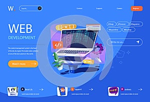 Web development concept in flat cartoon design for homepage
