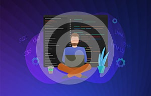 Web Development concept illustration. Software coding and programming data processing